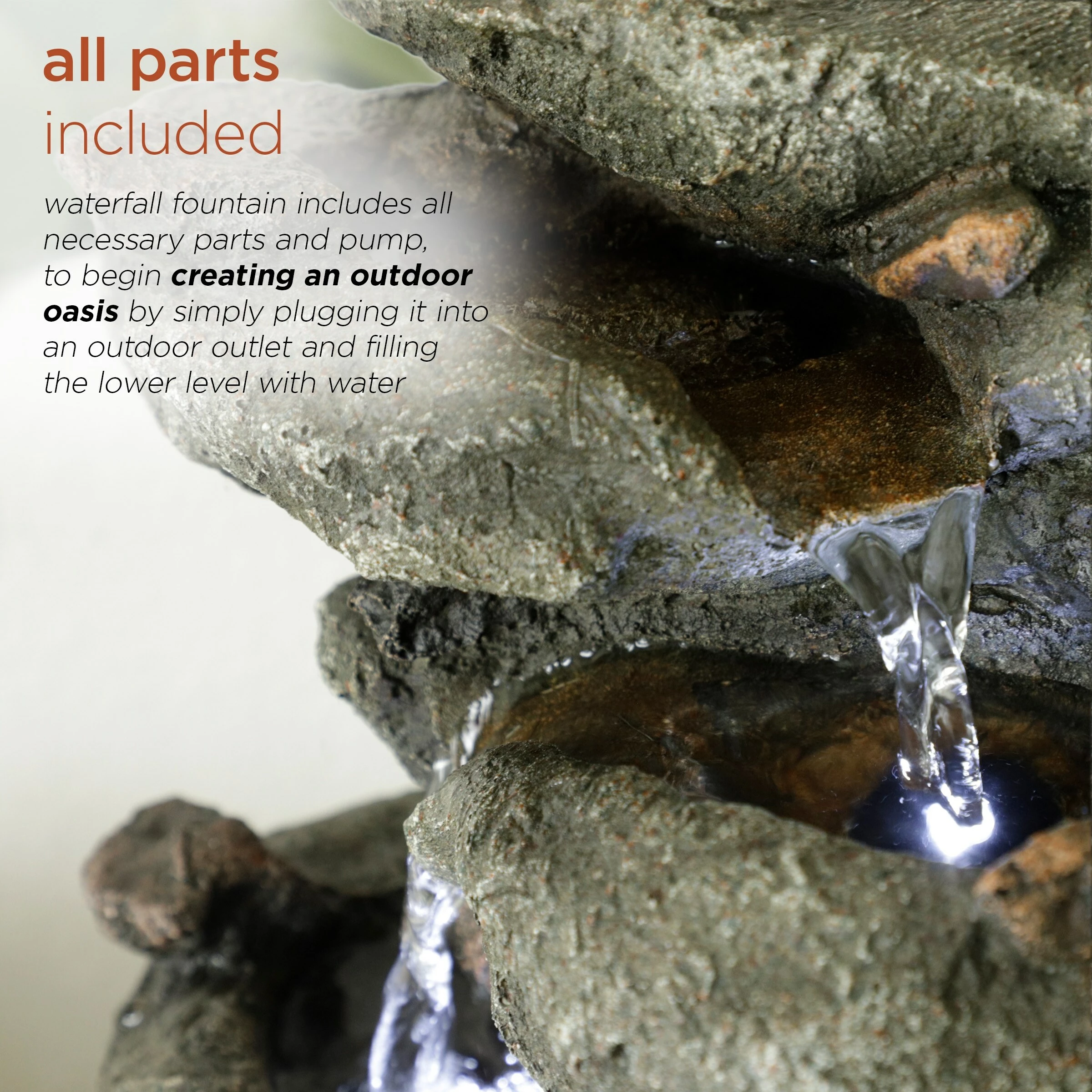 Brand new π Alpine Corporation 14" Tall Indoor/Outdoor Tiering Rainforest Rock Waterfall Tabletop Fountain With LED Lights π - Image 7