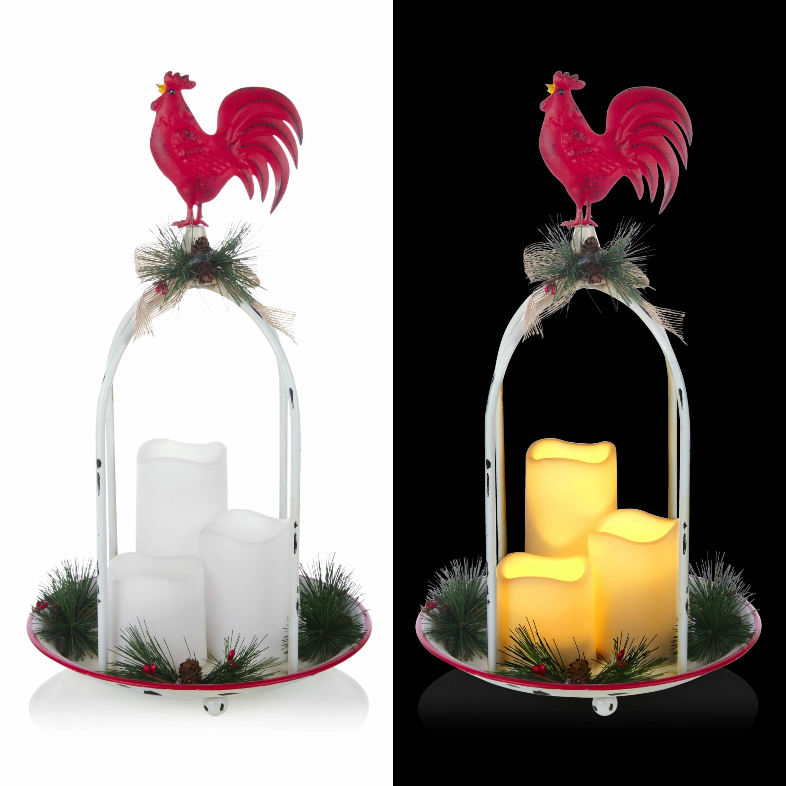 Discount π Alpine Corporation Rustic Metal Candle Decor With Rooster And Warm White LED Lights π― - Image 2