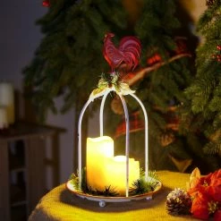 Discount 🎁 Alpine Corporation Rustic Metal Candle Decor With Rooster And Warm White LED Lights 💯