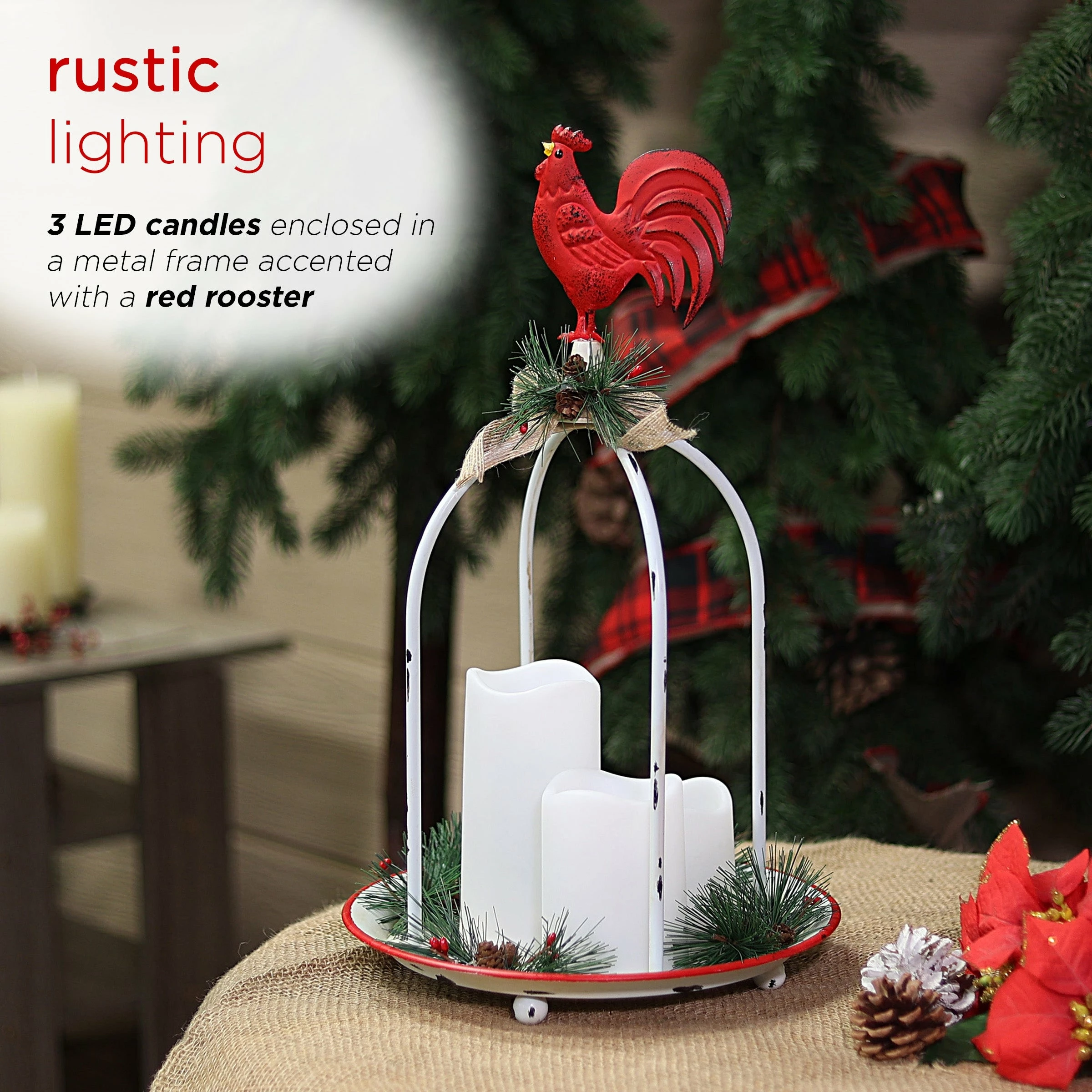 Discount π Alpine Corporation Rustic Metal Candle Decor With Rooster And Warm White LED Lights π― - Image 4