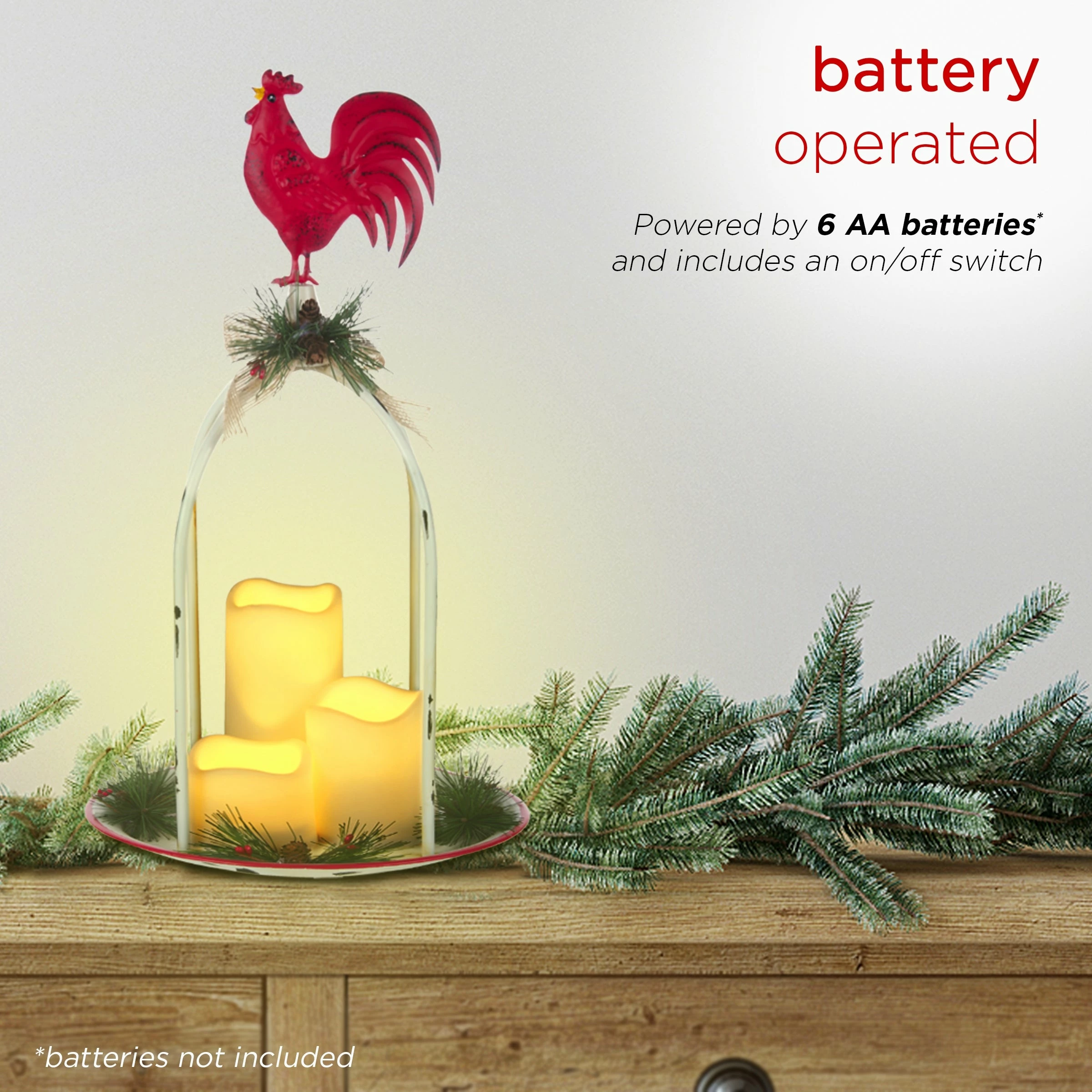 Discount π Alpine Corporation Rustic Metal Candle Decor With Rooster And Warm White LED Lights π― - Image 6