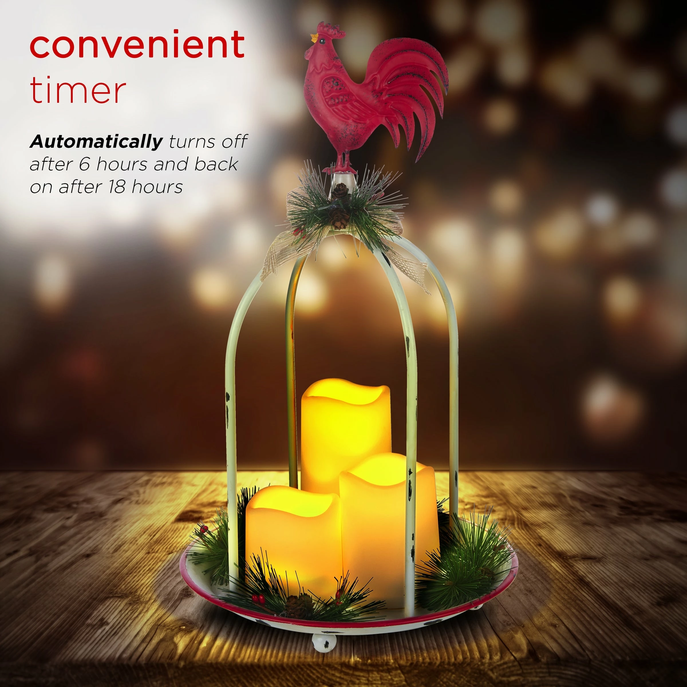Discount π Alpine Corporation Rustic Metal Candle Decor With Rooster And Warm White LED Lights π― - Image 7