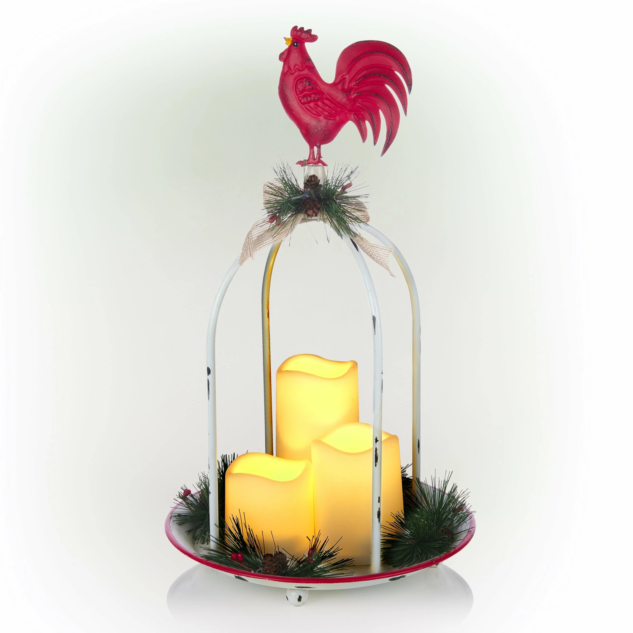 Discount π Alpine Corporation Rustic Metal Candle Decor With Rooster And Warm White LED Lights π― - Image 9