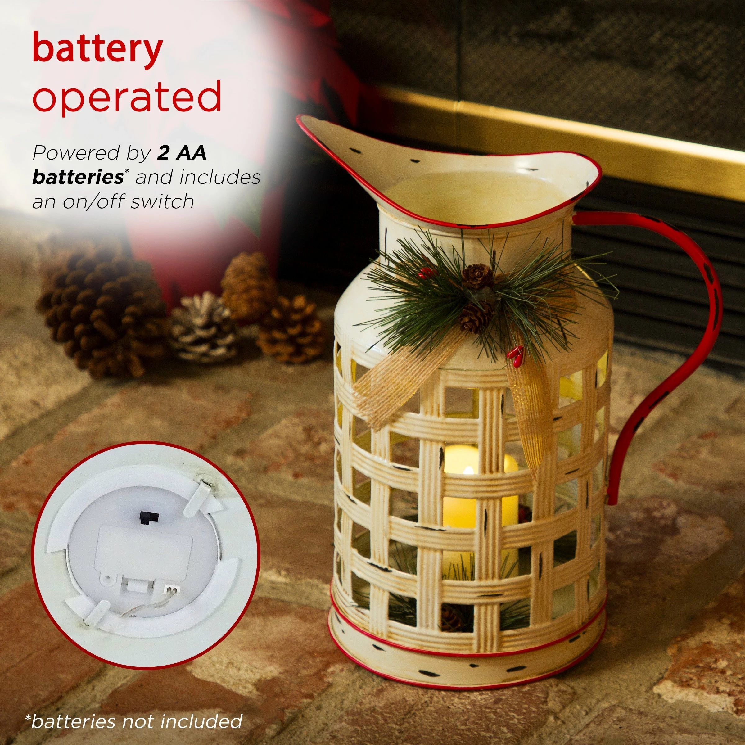 Cheapest ๐ Alpine Corporation Rustic Metal Pitcher Candle Dรฉcor With Warm White LED Lights โ - Image 6