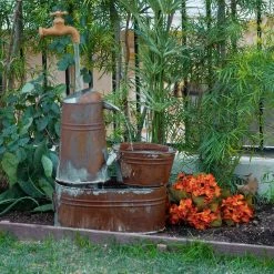 New 🧨 Alpine Corporation 34" Tall Outdoor Rustic Watering Can Fountain 🧨
