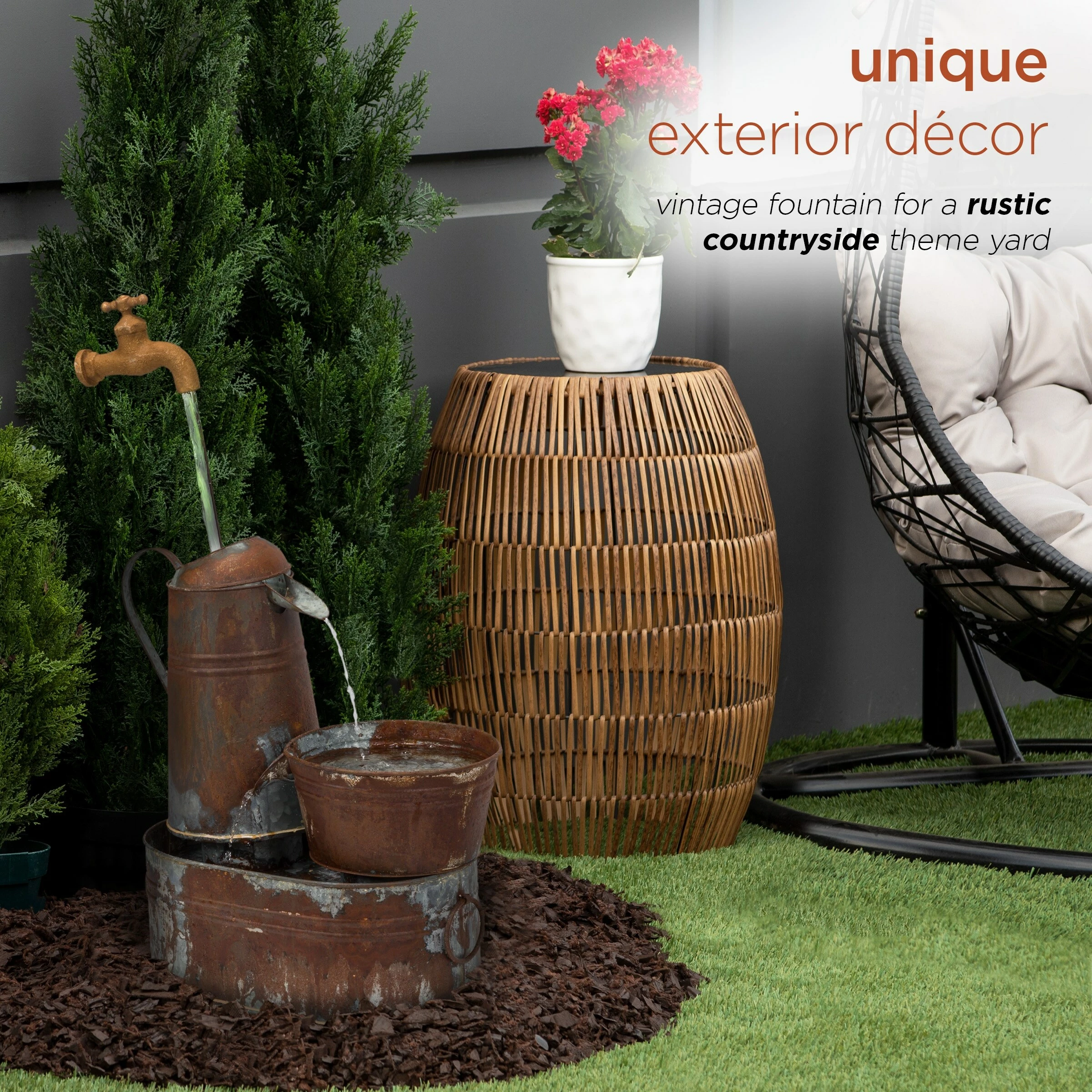 New 𧨠Alpine Corporation 34" Tall Outdoor Rustic Watering Can Fountain 𧨠- Image 5