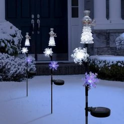 Buy 🔔 Alpine Corporation 33"H Outdoor Solar Snowman And Snowflakes Garden Stake With LED Lights ⭐