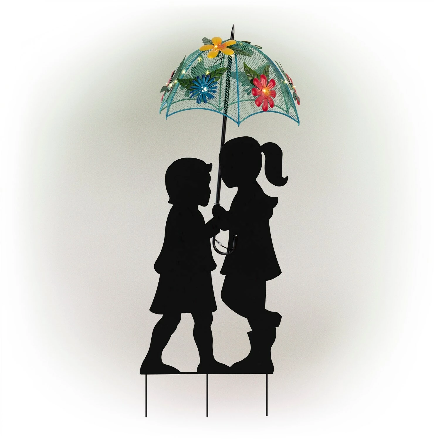 Buy β¨ Alpine Corporation 39" Tall Outdoor Solar Powered LED Lights Girl And Boy Silhouette With Umbrella Yard Statue π - Image 2