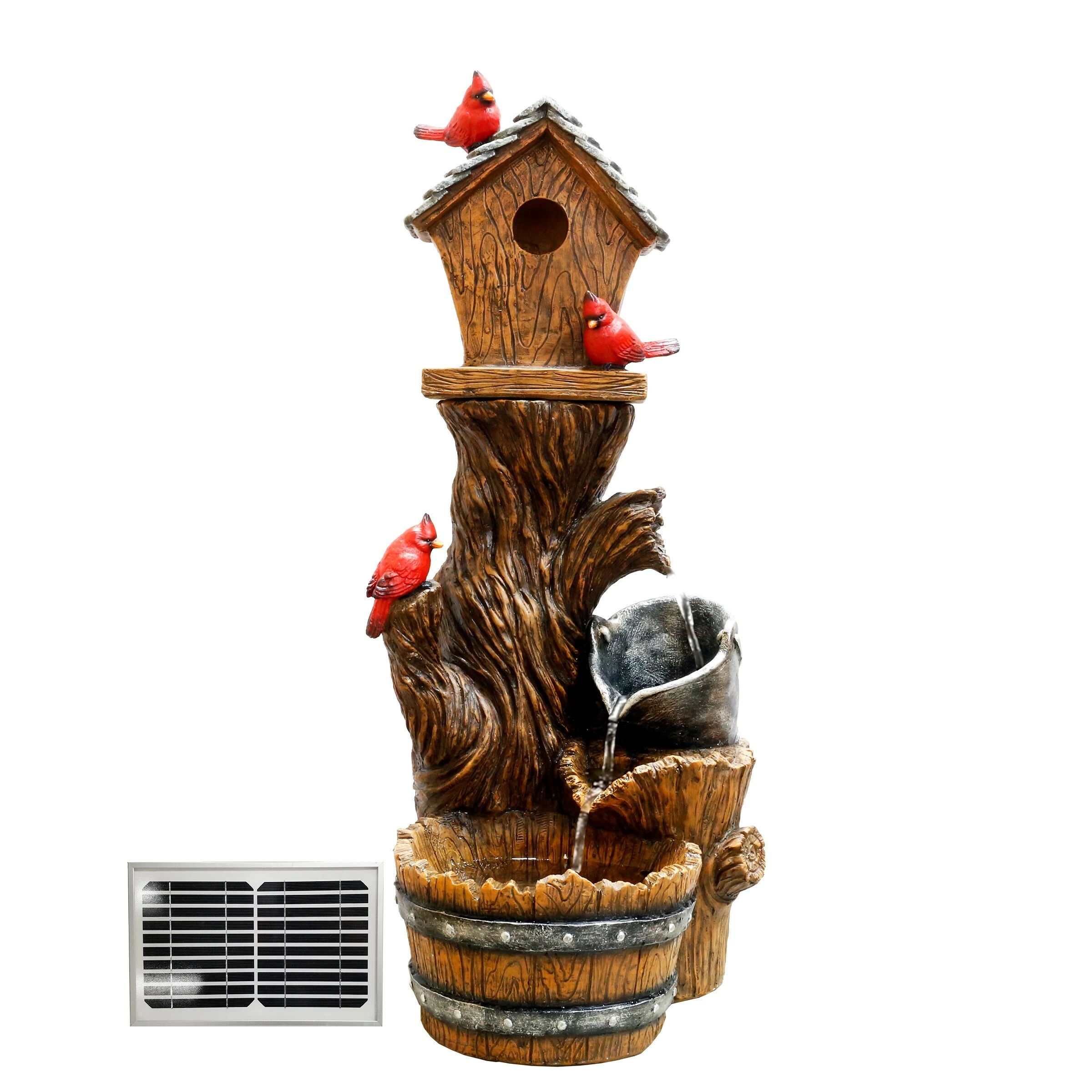 Buy 🔔 Alpine Corporation Solar-Powered Cascading Barrel Fountain And Cardinal Birdhouse , 32" High ⌛ 4 Buy 🔔 Alpine Corporation Solar-Powered Cascading Barrel Fountain And Cardinal Birdhouse , 32" High ⌛ - Image 2
