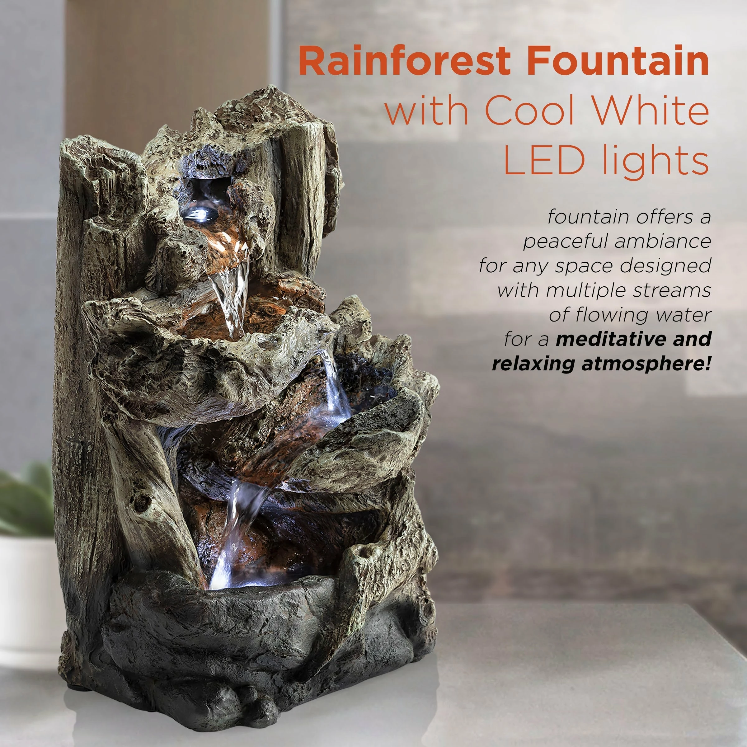 Best Pirce 😉 Alpine Corporation 14" Tall Indoor/Outdoor Tiered Log Tabletop Fountain With LED Lights 😉 - Image 4