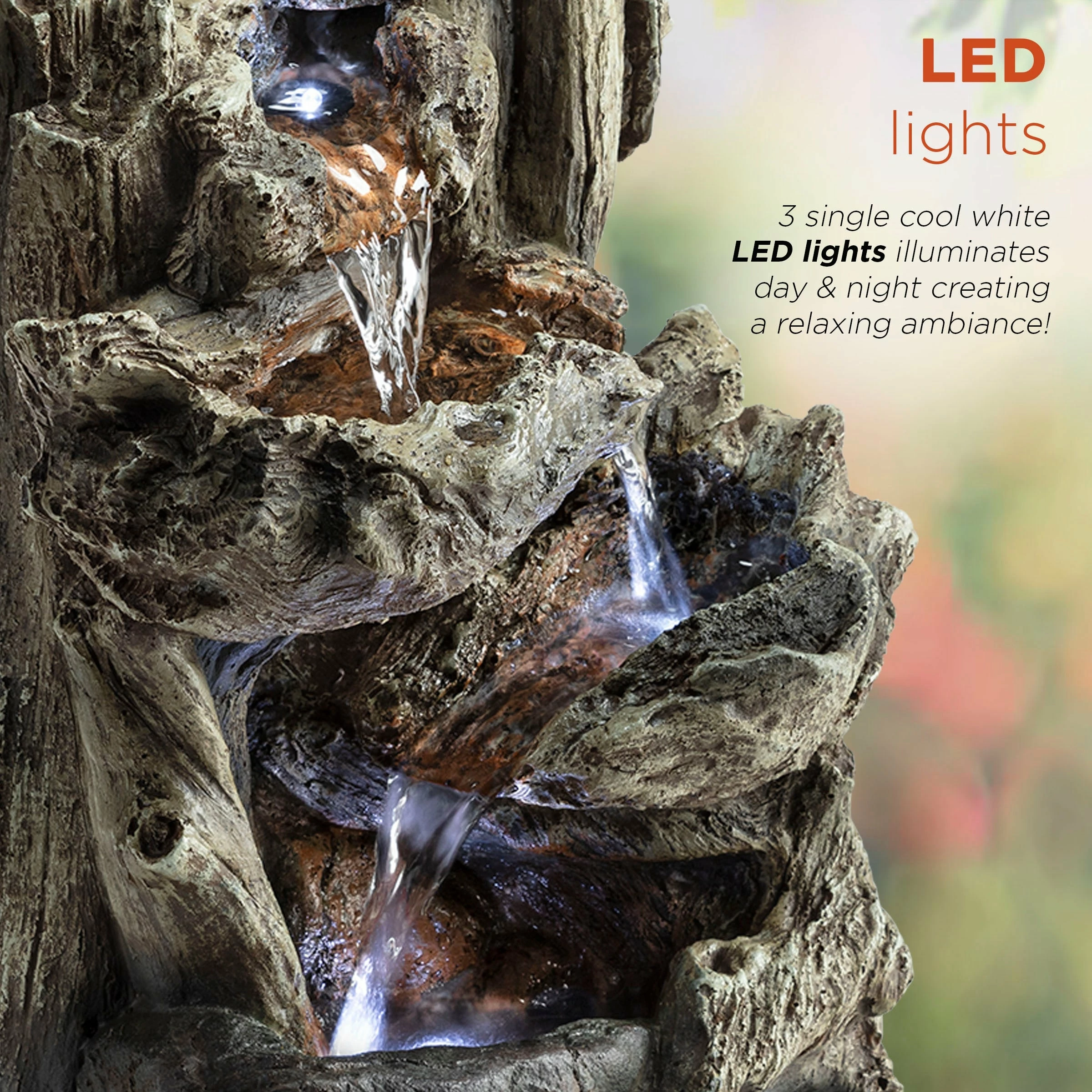 Best Pirce 😉 Alpine Corporation 14" Tall Indoor/Outdoor Tiered Log Tabletop Fountain With LED Lights 😉 - Image 5