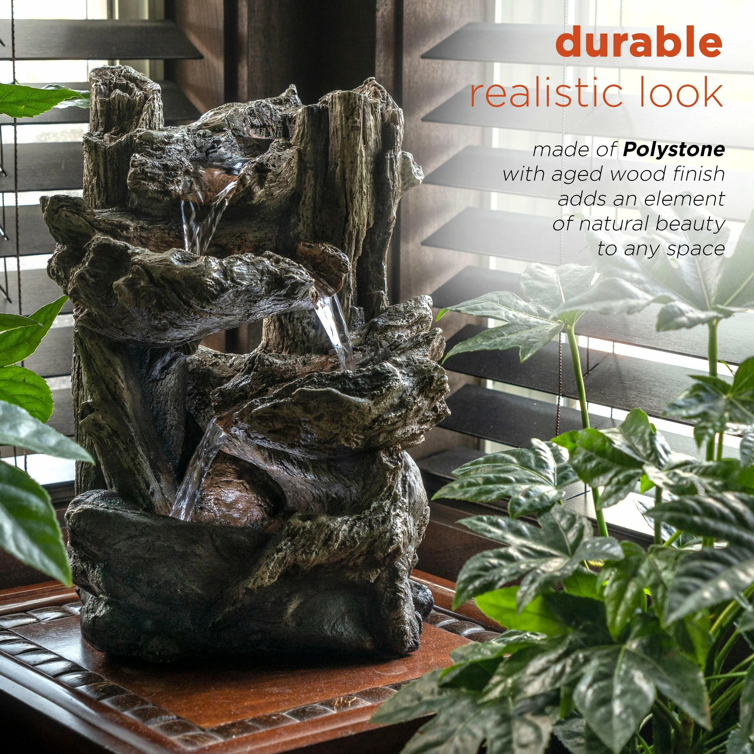 Best Pirce 😉 Alpine Corporation 14" Tall Indoor/Outdoor Tiered Log Tabletop Fountain With LED Lights 😉 - Image 6