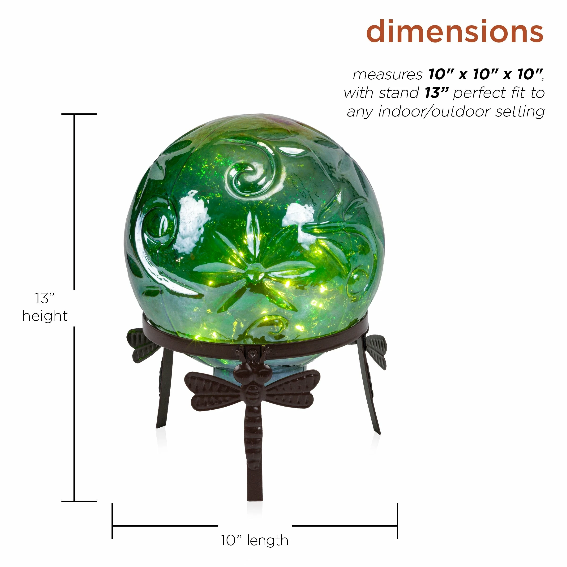 Coupon π Alpine Corporation 13" Tall Indoor/Outdoor Pearlized Green Glass LED Gazing Globe With Stand 𧨠- Image 3