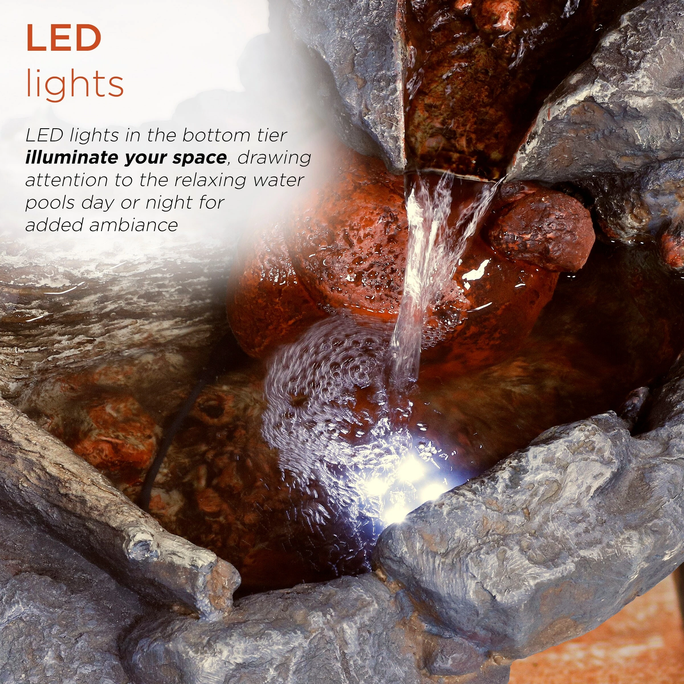 Promo π Alpine Corporation 80" Long Indoor/Outdoor Wood River Log Fountain With LED Lights π - Image 5