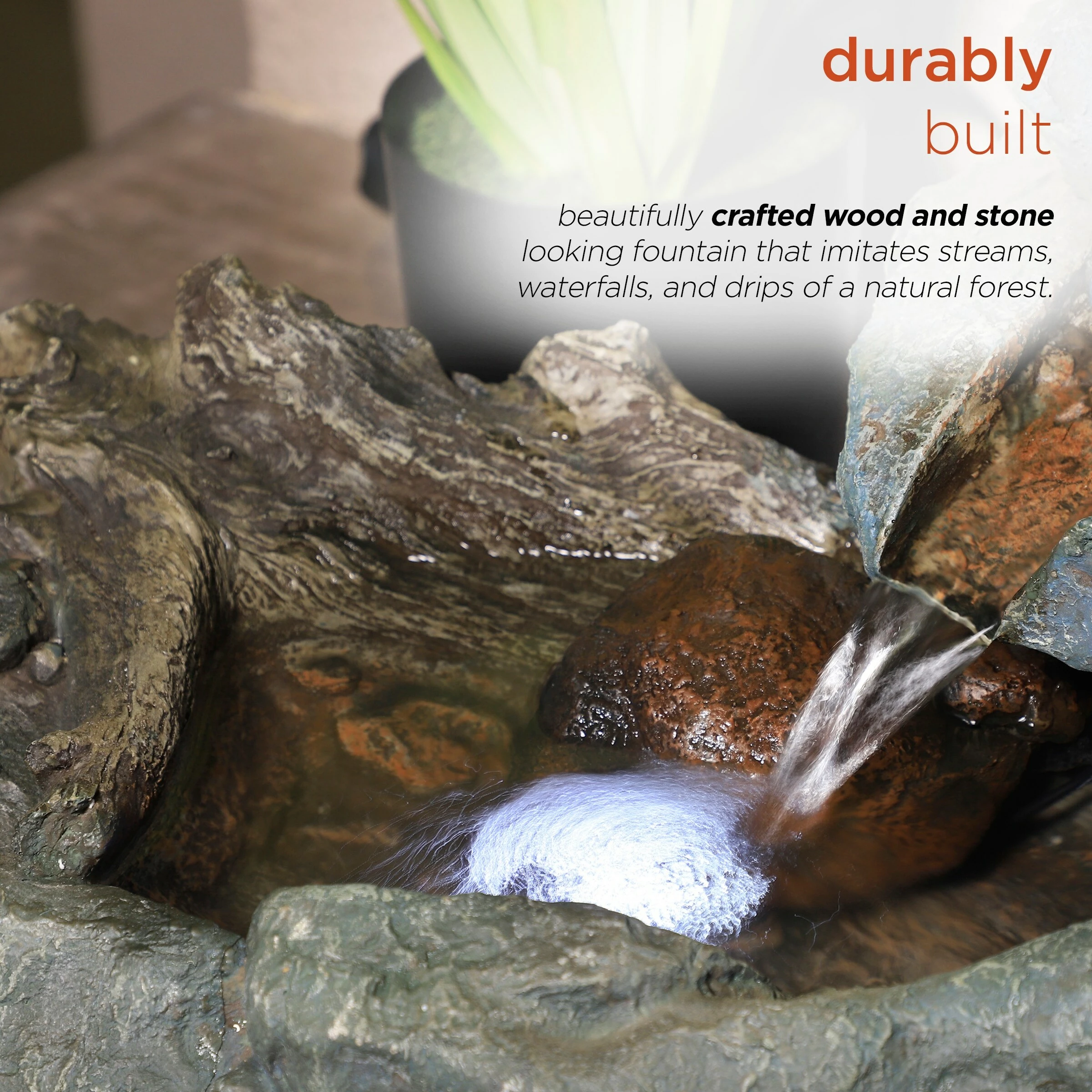 Promo π Alpine Corporation 80" Long Indoor/Outdoor Wood River Log Fountain With LED Lights π - Image 7