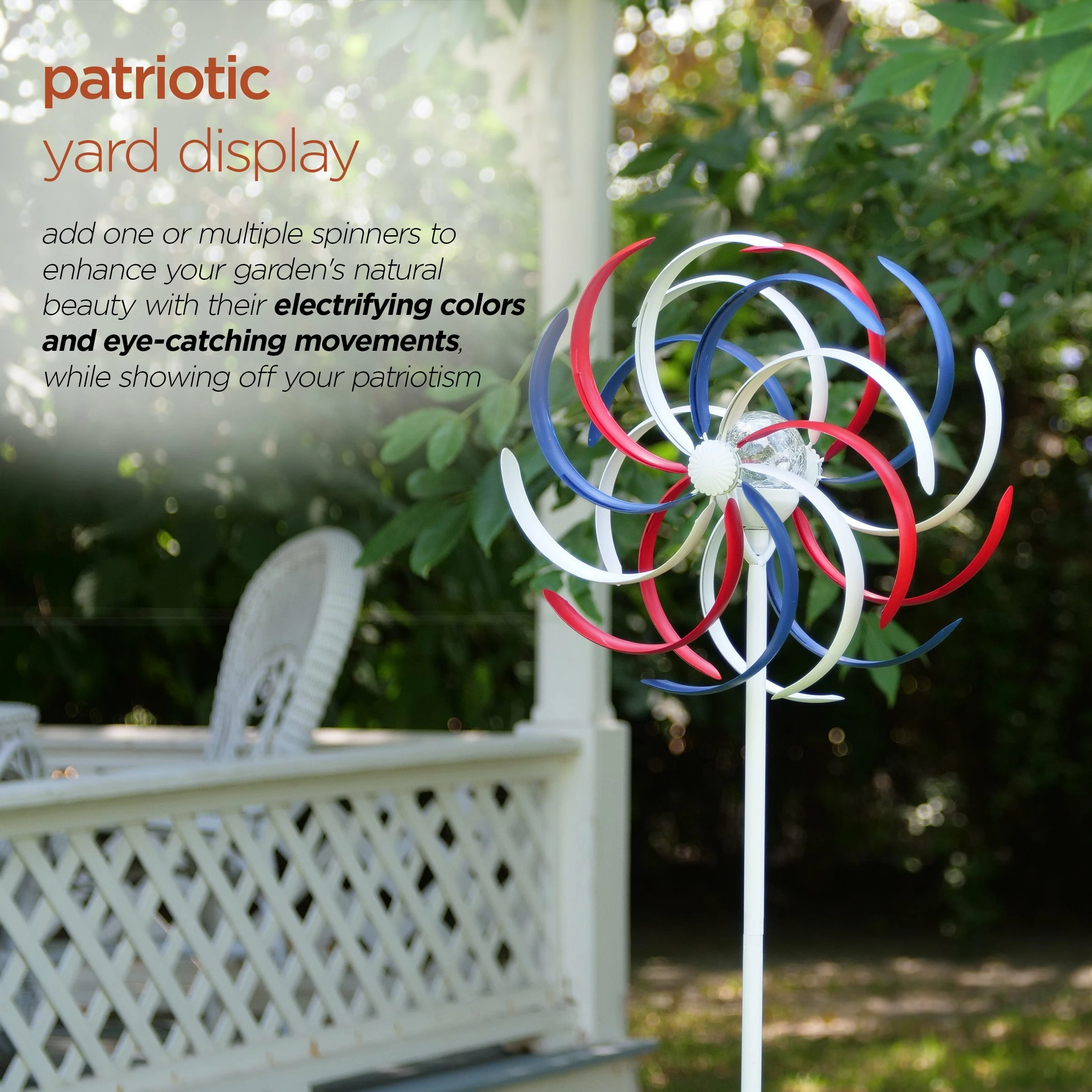 Flash Sale βοΈ Alpine Corporation 68" Tall Outdoor Solar Powered Patriotic Dual Windmill Spinner Stake Yard Decoration, Red, White, And Blue π - Image 5
