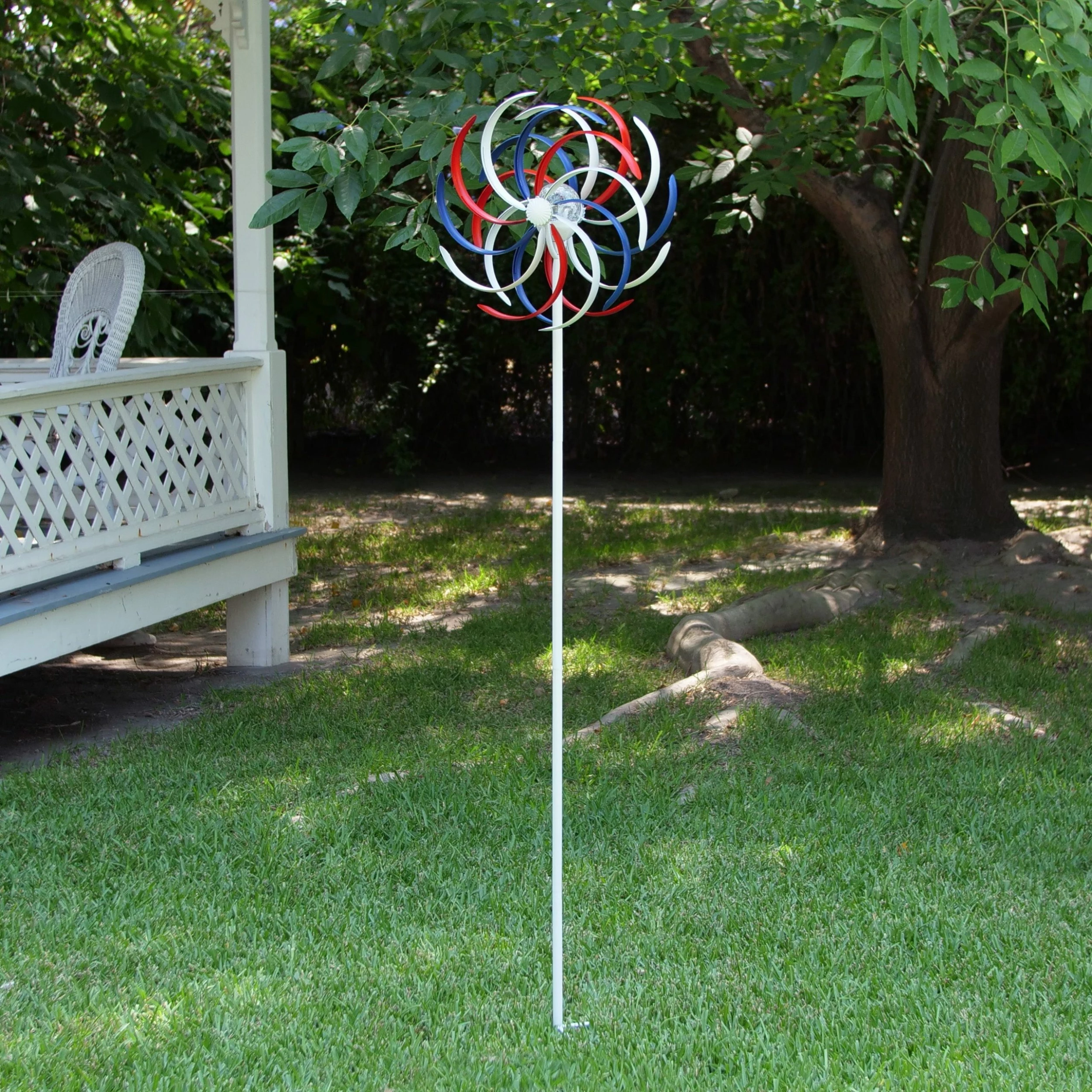 Flash Sale βοΈ Alpine Corporation 68" Tall Outdoor Solar Powered Patriotic Dual Windmill Spinner Stake Yard Decoration, Red, White, And Blue π
