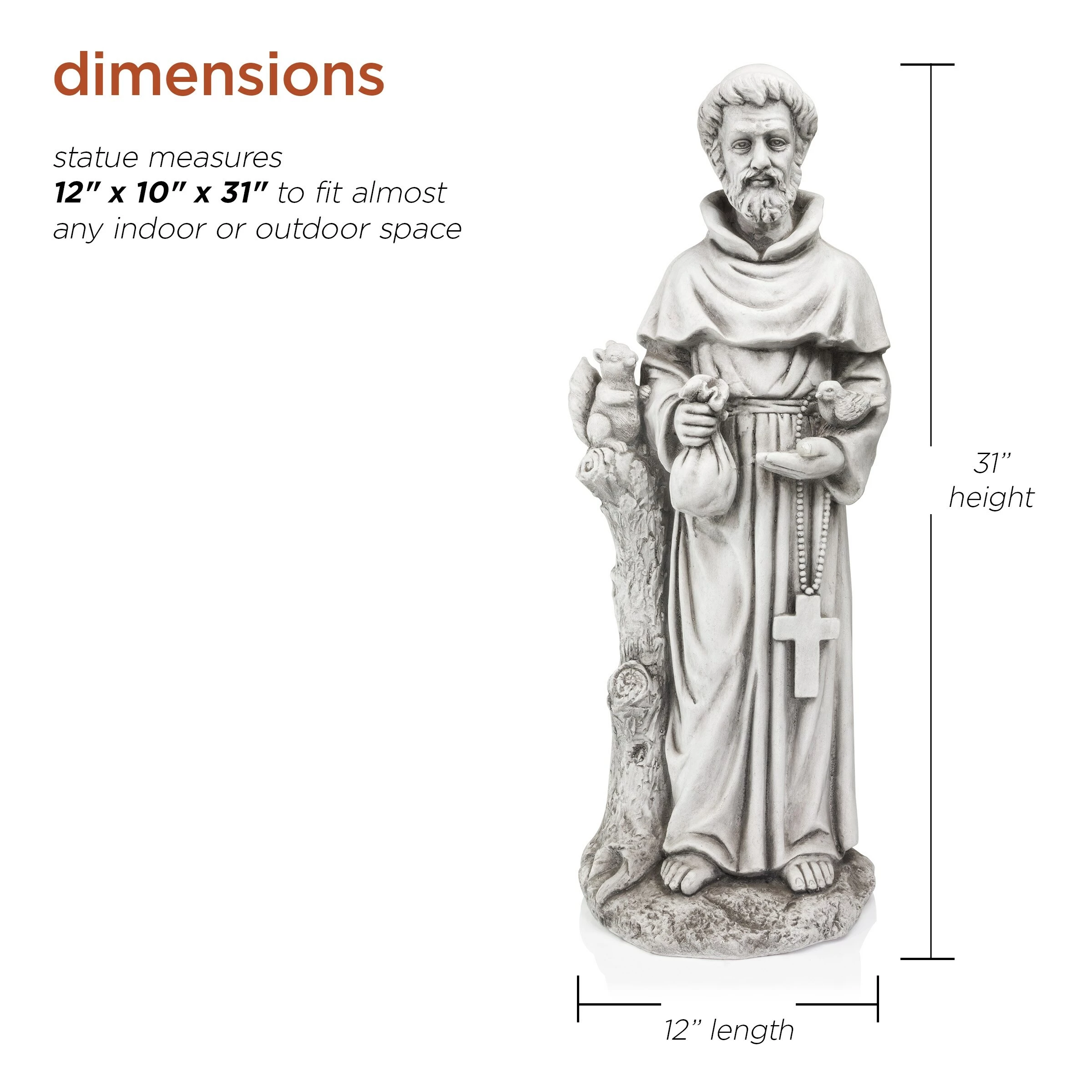 Discount βοΈ Alpine Corporation 31" Tall Indoor/Outdoor Saint Francis Standing Statue Yard Art Decoration π 5 Discount βοΈ Alpine Corporation 31" Tall Indoor/Outdoor Saint Francis Standing Statue Yard Art Decoration π - Image 3
