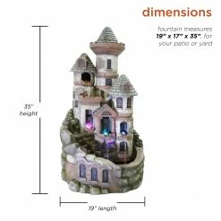 Cheap 😍 Alpine Corporation 35" Tall Outdoor Tower Castle Fountain With Color Changing LED Lights Yard Art Decoration 🌟 -Alpine Corporation Sales Alpine Tower Castle Fountain w LED Lights2C 35 Inch Tall 2