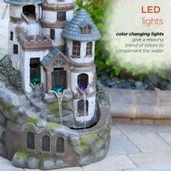 Cheap 😍 Alpine Corporation 35" Tall Outdoor Tower Castle Fountain With Color Changing LED Lights Yard Art Decoration 🌟 -Alpine Corporation Sales Alpine Tower Castle Fountain w LED Lights2C 35 Inch Tall 4