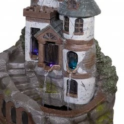 Cheap 😍 Alpine Corporation 35" Tall Outdoor Tower Castle Fountain With Color Changing LED Lights Yard Art Decoration 🌟 -Alpine Corporation Sales Alpine Tower Castle Fountain w LED Lights2C 35 Inch Tall 9
