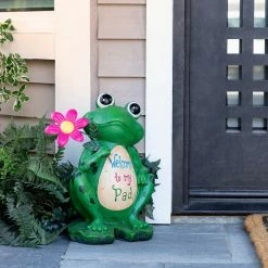 Flash Sale β Alpine Corporation 18" Tall Outdoor Frog With Color Changing LED Lights And Welcome Sign Yard Statue π€©