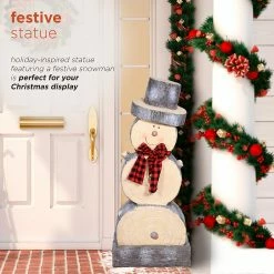 Coupon 😉 Alpine Corporation 38"H Indoor/Outdoor 🎅 Christmas Snowman Statue Decoration With Wood Texture - Brown ⭐ -Alpine Corporation Sales Alpine Wooden Snowman Statue2C 38 Inch Tall 2