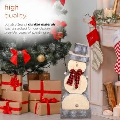 Coupon 😉 Alpine Corporation 38"H Indoor/Outdoor 🎅 Christmas Snowman Statue Decoration With Wood Texture - Brown ⭐ -Alpine Corporation Sales Alpine Wooden Snowman Statue2C 38 Inch Tall 3