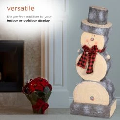 Coupon 😉 Alpine Corporation 38"H Indoor/Outdoor 🎅 Christmas Snowman Statue Decoration With Wood Texture - Brown ⭐ -Alpine Corporation Sales Alpine Wooden Snowman Statue2C 38 Inch Tall 4