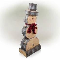 Coupon 😉 Alpine Corporation 38"H Indoor/Outdoor 🎅 Christmas Snowman Statue Decoration With Wood Texture - Brown ⭐ -Alpine Corporation Sales Alpine Wooden Snowman Statue2C 38 Inch Tall 6
