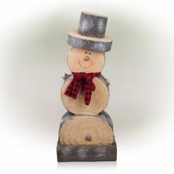 Coupon 😉 Alpine Corporation 38"H Indoor/Outdoor 🎅 Christmas Snowman Statue Decoration With Wood Texture - Brown ⭐ -Alpine Corporation Sales Alpine Wooden Snowman Statue2C 38 Inch Tall 7