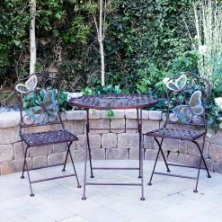 Top 10 π Alpine Corporation Indoor/Outdoor Butterfly Design 3-Piece Bistro Set Folding Table And Chairs Patio Seating π